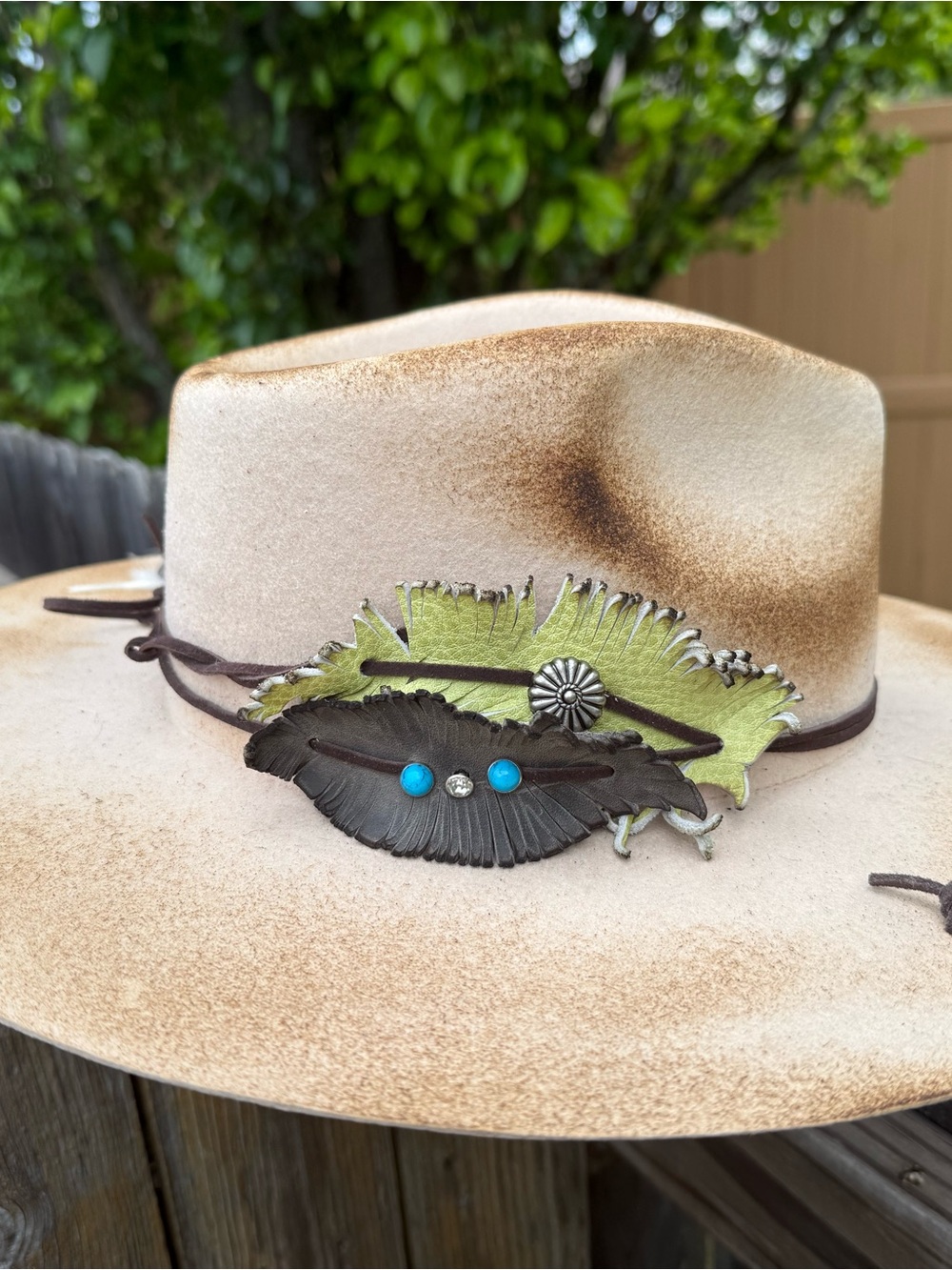 Cream Wool Hat Charred and Custom Designed